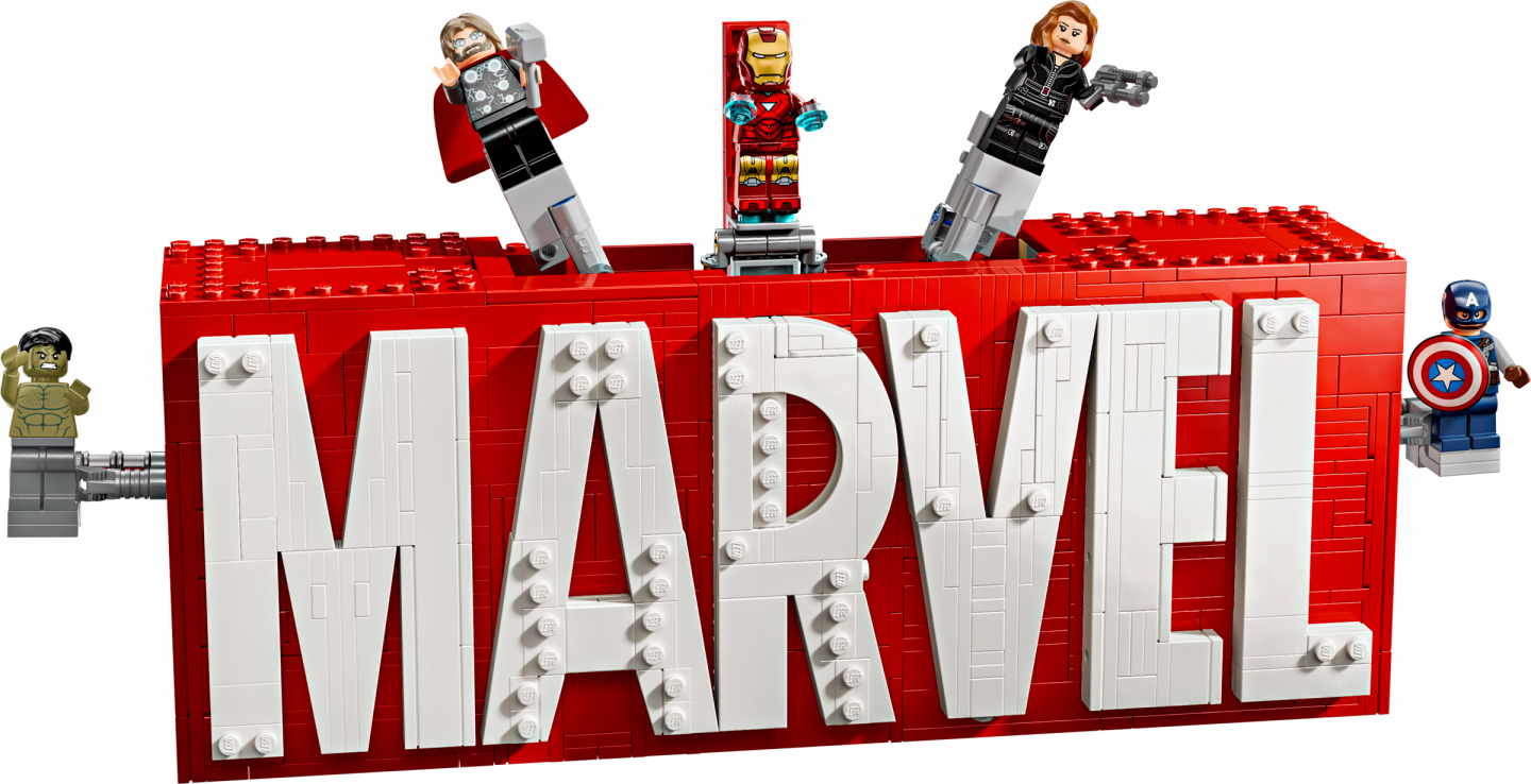 MARVEL logo en minifiguren