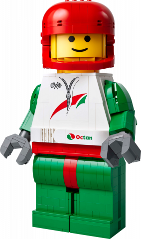 Grote minifiguur van een coureur