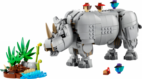 Wilde dieren: machtige neushoorn met vogels